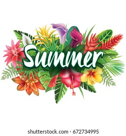 Summer banner from tropical  flowers