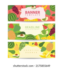 summer banner with tropical fruit as vector illustration template