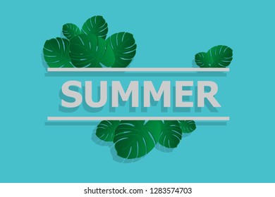 Summer banner with tropical leaves background, exotic floral design for banner, flyer, invitation, poster, web site or greeting card.