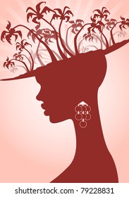 summer banner with tropical palms and African girl