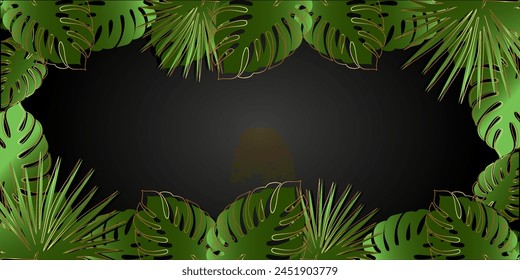 Summer banner with tropical plants on a dark background. Vector illustration

