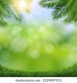 Summer Banner With Tropical Trees With Gradient Mesh, Vector Illustration
