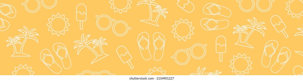 summer banner with vacation related icons: palm tree, sunglasses, flip flops, sun and ice cream - vector illustration