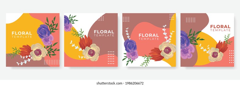 Summer banner watercolor greeting card collection for social media post or story templates. Colorful floral background vector illustration.Can be use for greeting card, wedding invitation, birthday