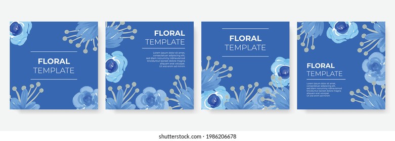 Summer banner watercolor greeting card collection for social media post or story templates. Modern cover design fashion flier, floral annual report with blue geometric element