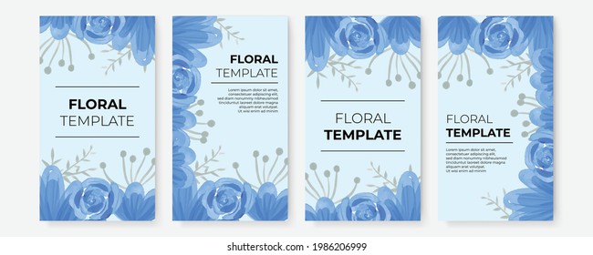 Summer banner watercolor greeting card collection for social media post or story templates. Modern cover design fashion flier, floral annual report with blue geometric element