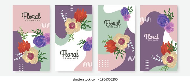 Summer banner watercolor greeting card collection for social media post or story templates. Colorful floral background vector illustration.Can be use for greeting card, wedding invitation, birthday
