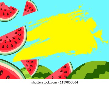 Summer  banner with watermelons  on colorful background. Vector. 