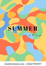 Summer banners with abstract liquid shapes. Fluid juicy illustration, cover template, geometric art in pastel colors and minimal style. Vector packaging layout. Background with flowing forms.