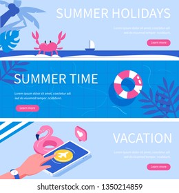 Summer banners concept. Flat isometric vector illustration isolated on white background. 