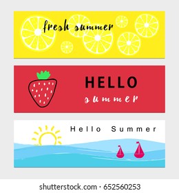 Summer banners with fresh fruits and text