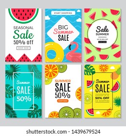 Summer banners. Mobile floral tropical background vertical landscape leaf flowers spring summer plants sale prootion vector vector poster set