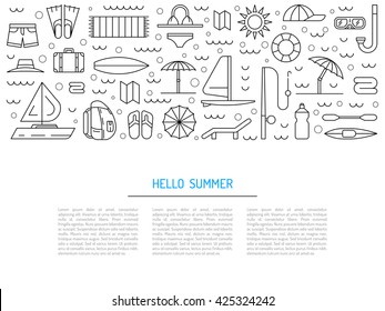 Summer banners set for summer holiday and travel. Summer  banners on the theme of summer, travel, trekking, vacation, weekend beach.  banners summer time outline. Summer  banners for design outline.
