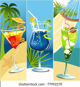 Summer banners with tropical drinks