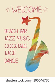 Summer bar poster, jazz music saxophone 