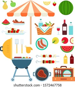 Summer Barbecue, Grill flat vector illustration on white.