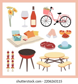 Summer Barbecue, Grill flat vector illustration on white.