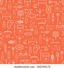 Summer Barbecue And Grill Lined Seamless Pattern