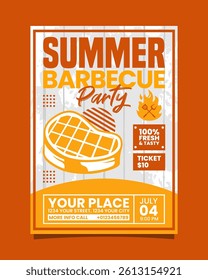 Summer barbecue party vertical flyer or poster vector template design