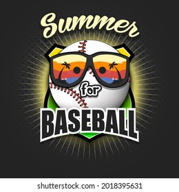 Summer baseball logo. Summer for baseball. Pattern for design poster, logo, emblem, label, banner, icon. Baseball template on isolated background. Vector illustration