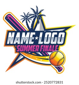 Logotipo del béisbol del verano. Insignia de Logo de Campeones de Softbol como Diseño gráfico de Vector. Diseño de logotipo de béisbol. Vector de diseño de softbol deportivo