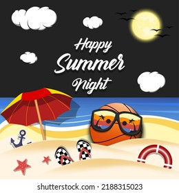 Summer basketball poster. Happy summer night. Pattern for design poster, logo, emblem, label, banner, icon. Basketball template on isolated background. Vector illustration