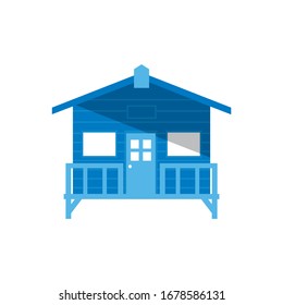 Summer bath house vector illustration. Beach house logo or label template in linear style. Travel agency logotype in thin line design. Beach hut outline icon.