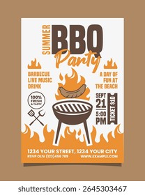 Summer BBQ Party Portrait flyer, bbq invitation poster vector template design