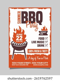 Summer bbq party potrait vertical flyer or poster vector template design