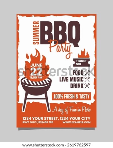 Summer bbq party potrait vertical flyer or poster vector template design