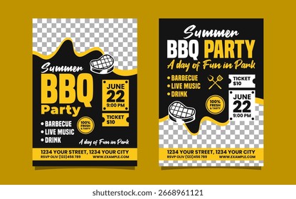 Summer BBQ Party Yellow Vertical Flyer or Poster Invitation Template