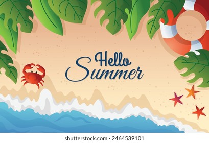 Summer Beach 2D Cartoon Flat Style Background