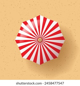 Summer beach with 3D umbrella. Top view. Vector illustration