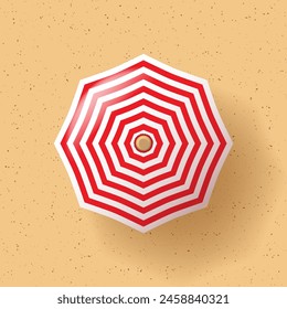 Summer beach with 3D umbrella. Top view. Vector illustration