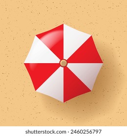 Summer beach with 3D umbrella. Top view. Vector illustration