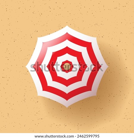 Summer beach with 3D umbrella. Top view. Vector illustration