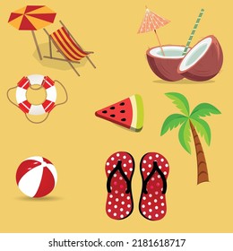 summer beach accessories vector sets