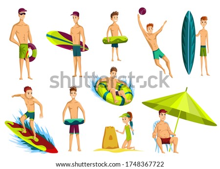 Summer beach activities. Collection of people no