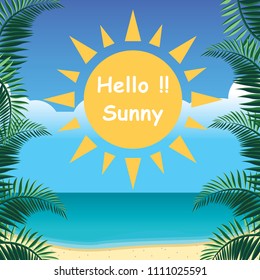 Summer beach in the afternoon with coconut leaves vector background.