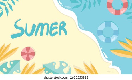 summer beach background with ball and circle swiming