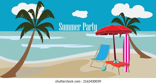 Sommer-Strandhintergrund Banner, Vektorgrafik
