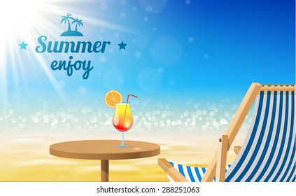 summer beach background cocktail and beach chair