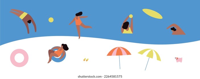 Summer beach background. Creative illustration for poster, web, landing, page, cover, ad, greeting, card, promotion. Eps 10 vector.