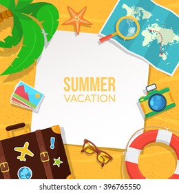 Summer beach background. Easy to edit travel design template. Vector illustration.