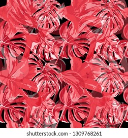 Summer Beach Background. Exotic Palm Greenery Backdrop. Summer Design for Swimwear. Repeatable Illustration. Vector Summer Beach Seamless Background.