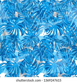 Summer Beach Background. Exotic Palm Greenery Backdrop. Summer Design for Swimwear. Repeating Illustration. Vector Summer Beach Seamless Background.