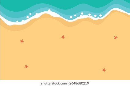Fondo de playa de verano con diseño plano de dibujos animados. Ilustración vectorial
