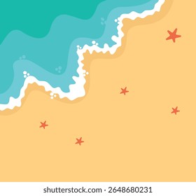 Fondo de playa de verano con diseño plano de dibujos animados. Ilustración vectorial