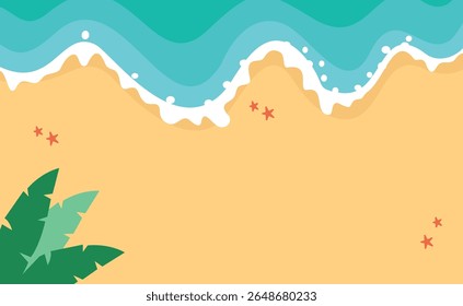 Summer Beach Background with Flat Cartoon Design. Vector Illustration