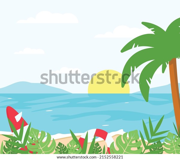 Summer Beach Background\
in flat design